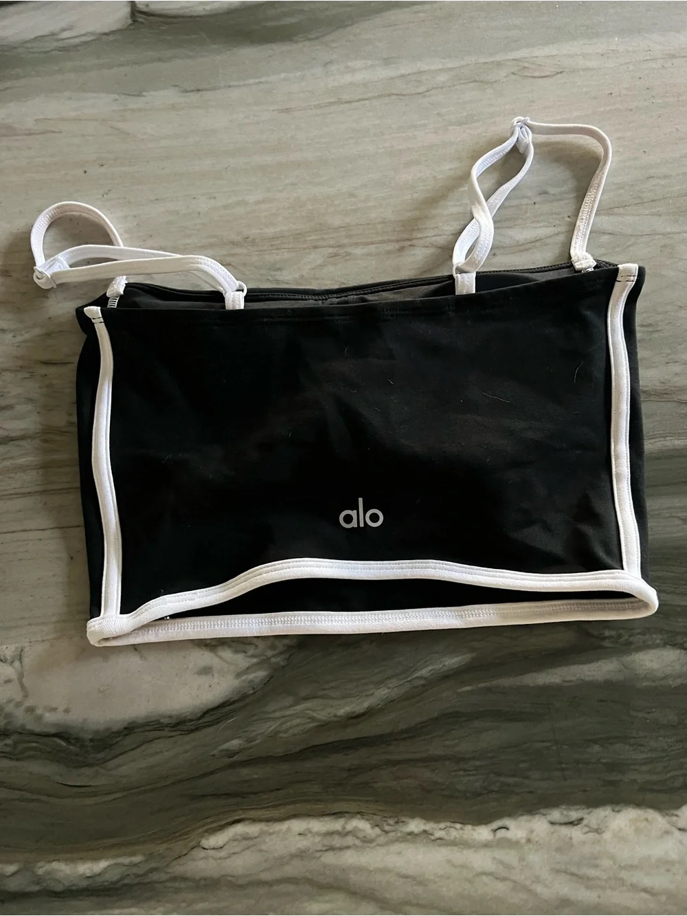 ALO Yoga Black Bandeau Bralette with White Contrast Trim size XS no ticket
